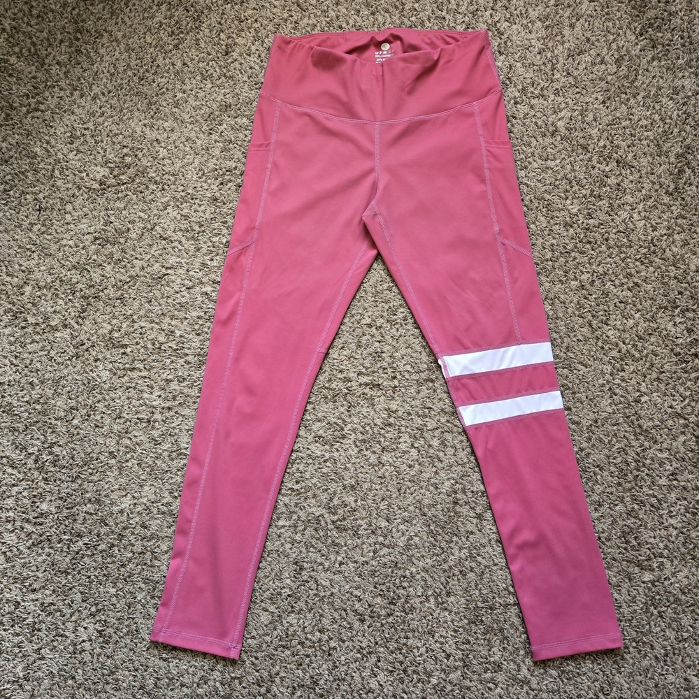 Pink High Waisted Athletic Leggings Size L Pocket Workout Yoga Activewear